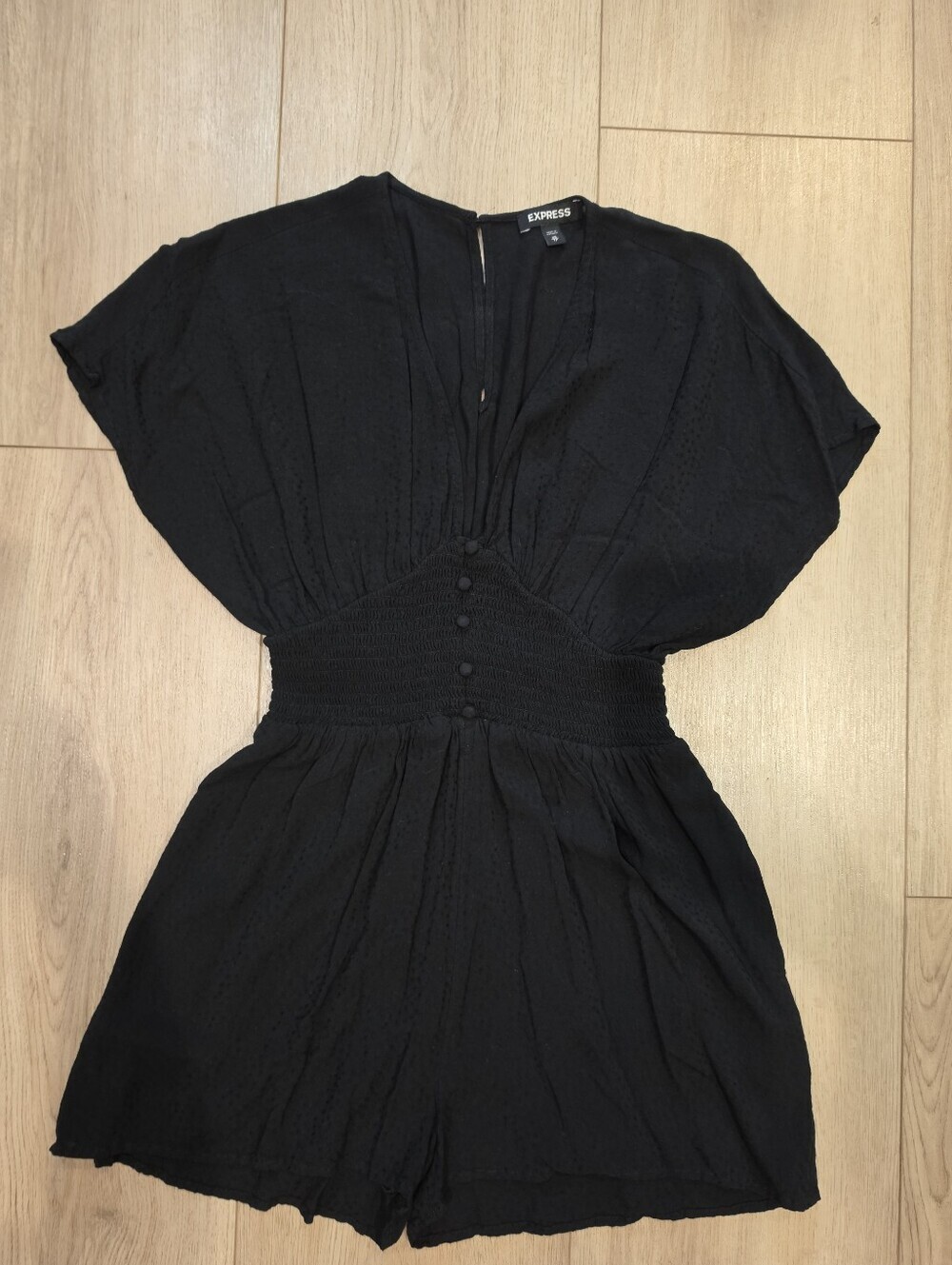 Express Black Smocked Waist Swiss Dot Romper XS